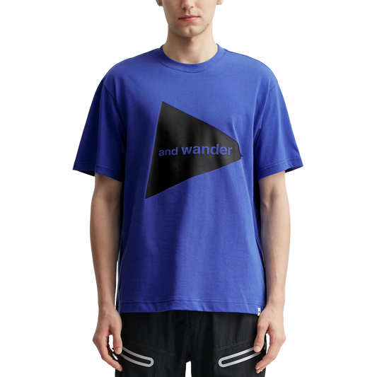 and wander Logo Short Sleeve T-Shirt Blue