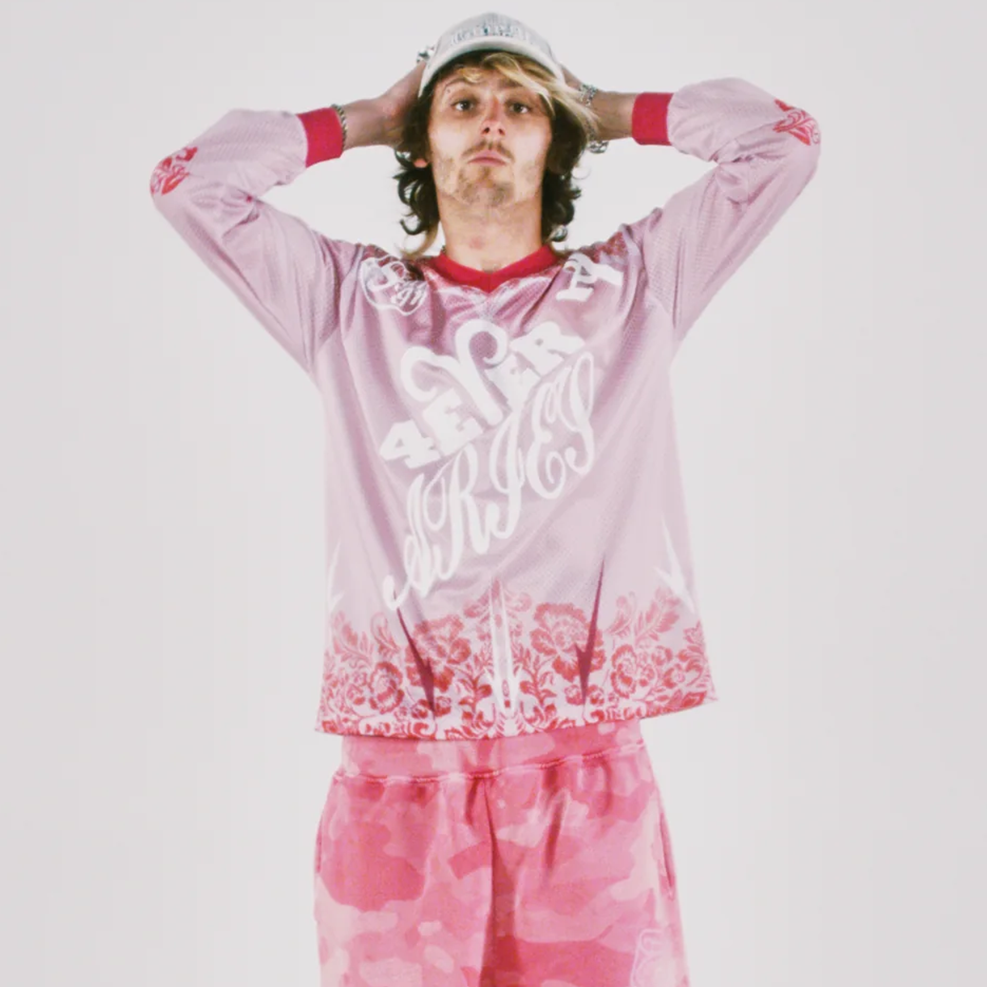 Aries Graphic Gothic Lace Airtex Long Sleeve T-Shirt Pink