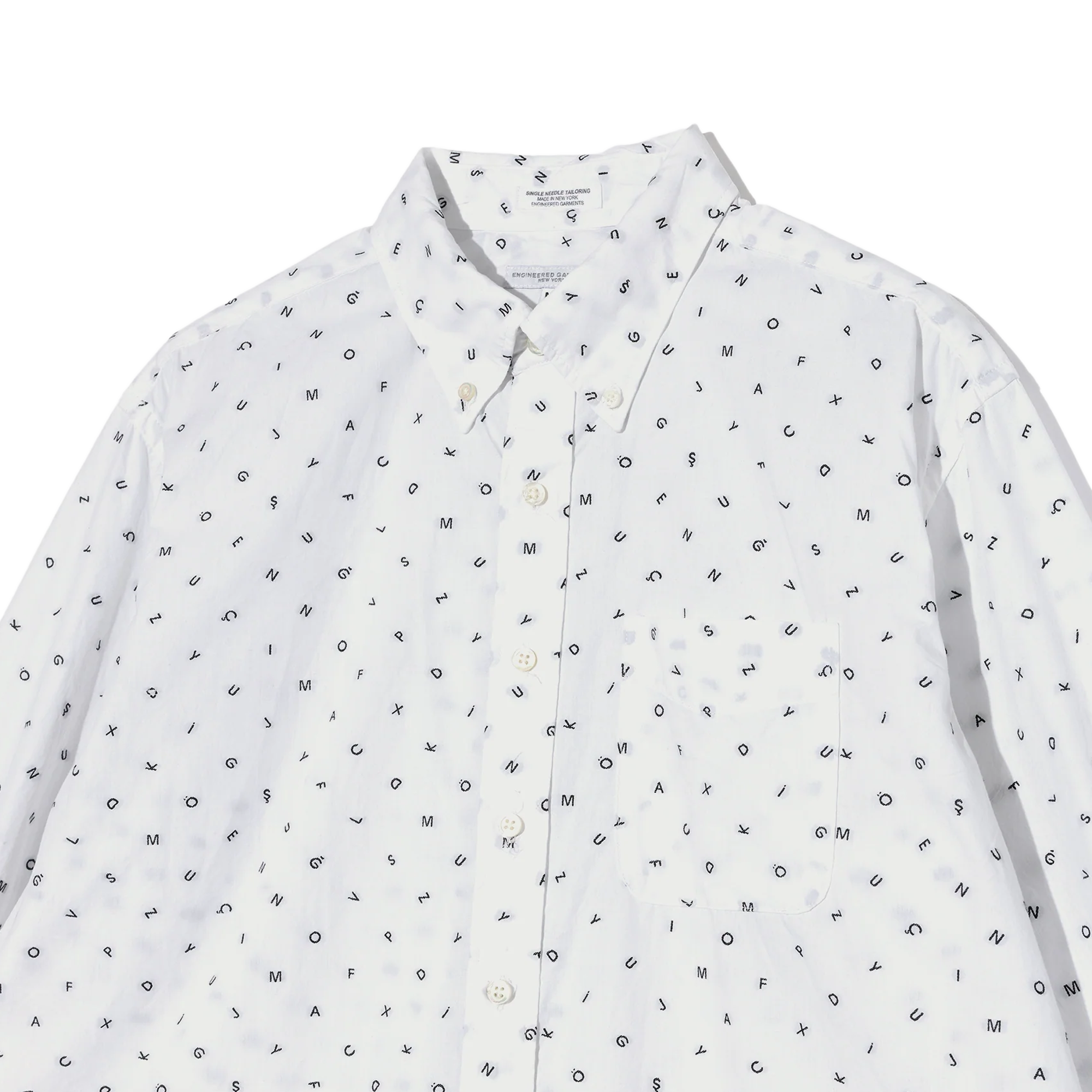 Engineered Garments 19 Century BD Shirt White Cotton Alphabet Embroidery