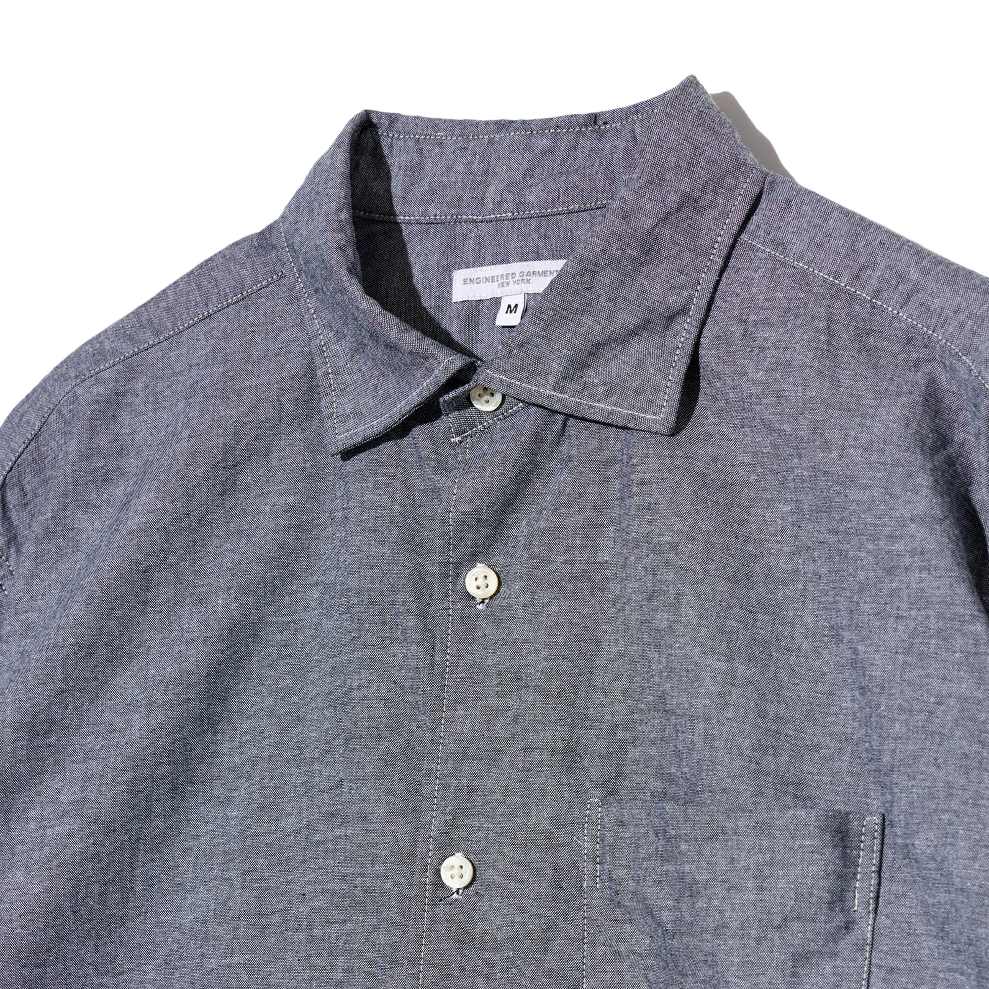 Engineered Garments Combo Spread Collar Shirt Grey Cotton Chambray