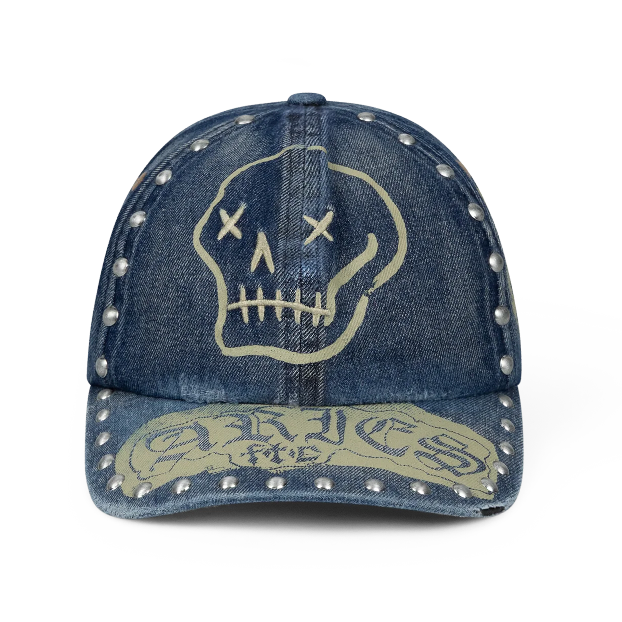 Aries Studded Mega Graphic Denim Cap Blue