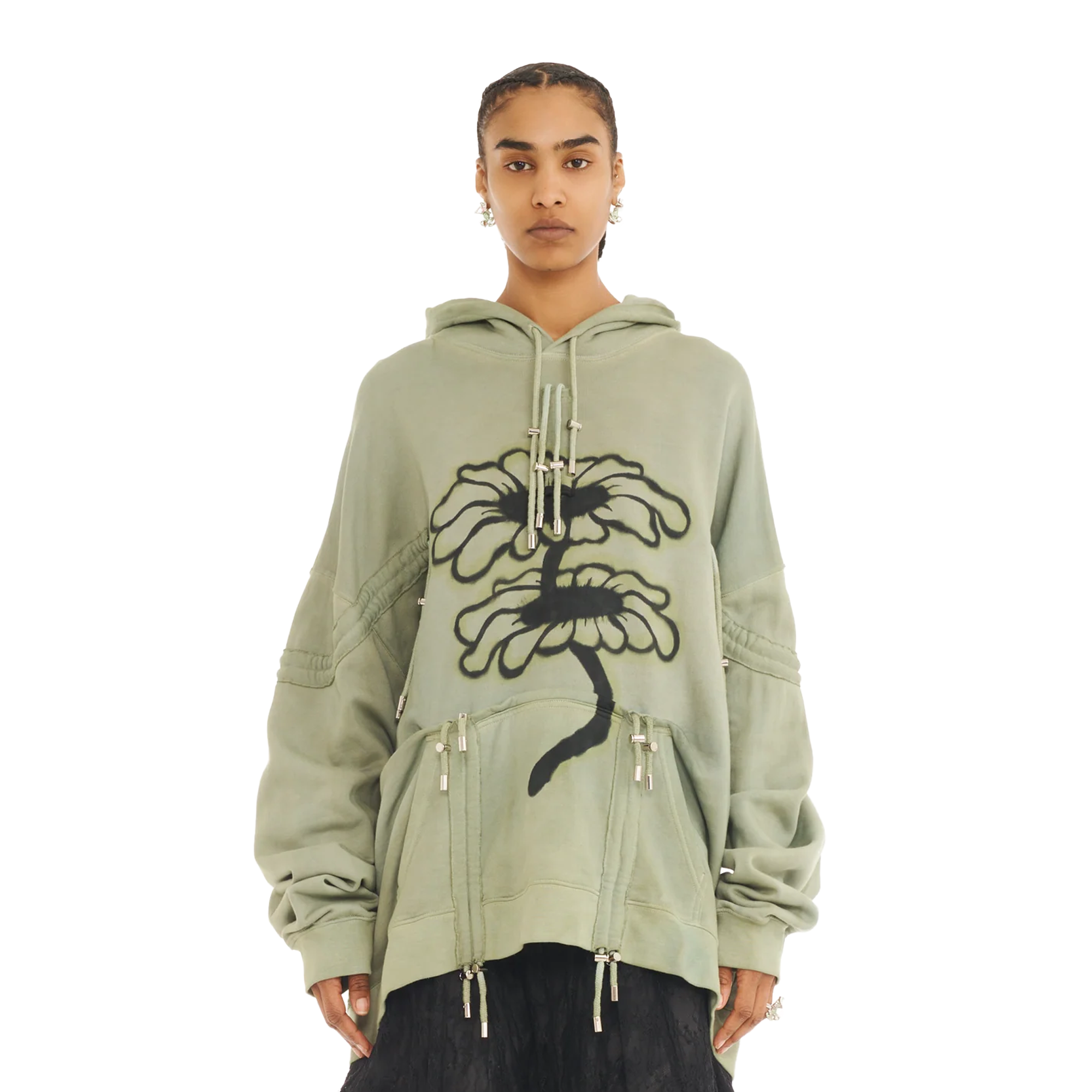 Collina Strada Mohawk Burst Hoodie Olive Twin Flowers