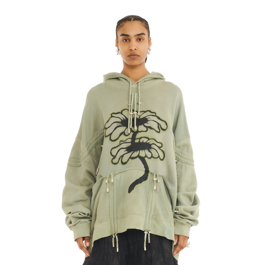 Collina Strada Mohawk Burst Hoodie Olive Twin Flowers