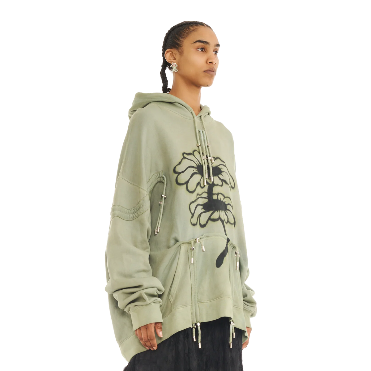 Collina Strada Mohawk Burst Hoodie Olive Twin Flowers