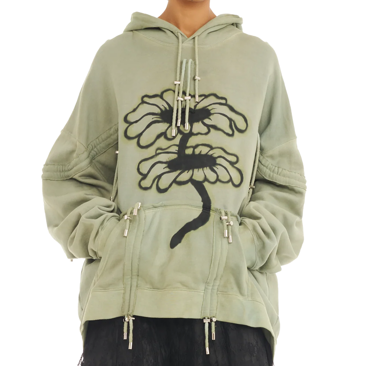 Collina Strada Mohawk Burst Hoodie Olive Twin Flowers
