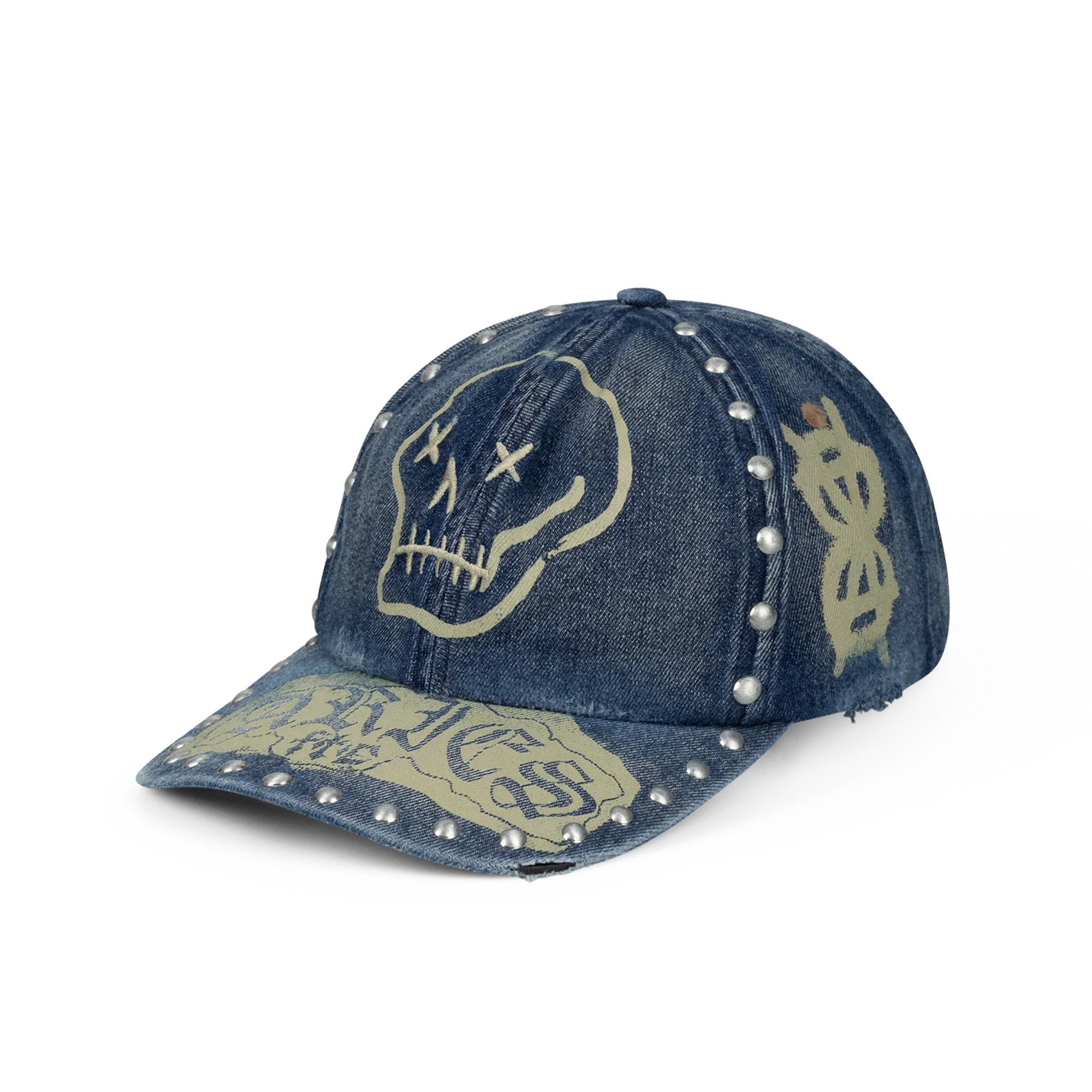 Aries Studded Mega Graphic Denim Cap Blue