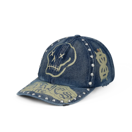 Aries Studded Mega Graphic Denim Cap Blue