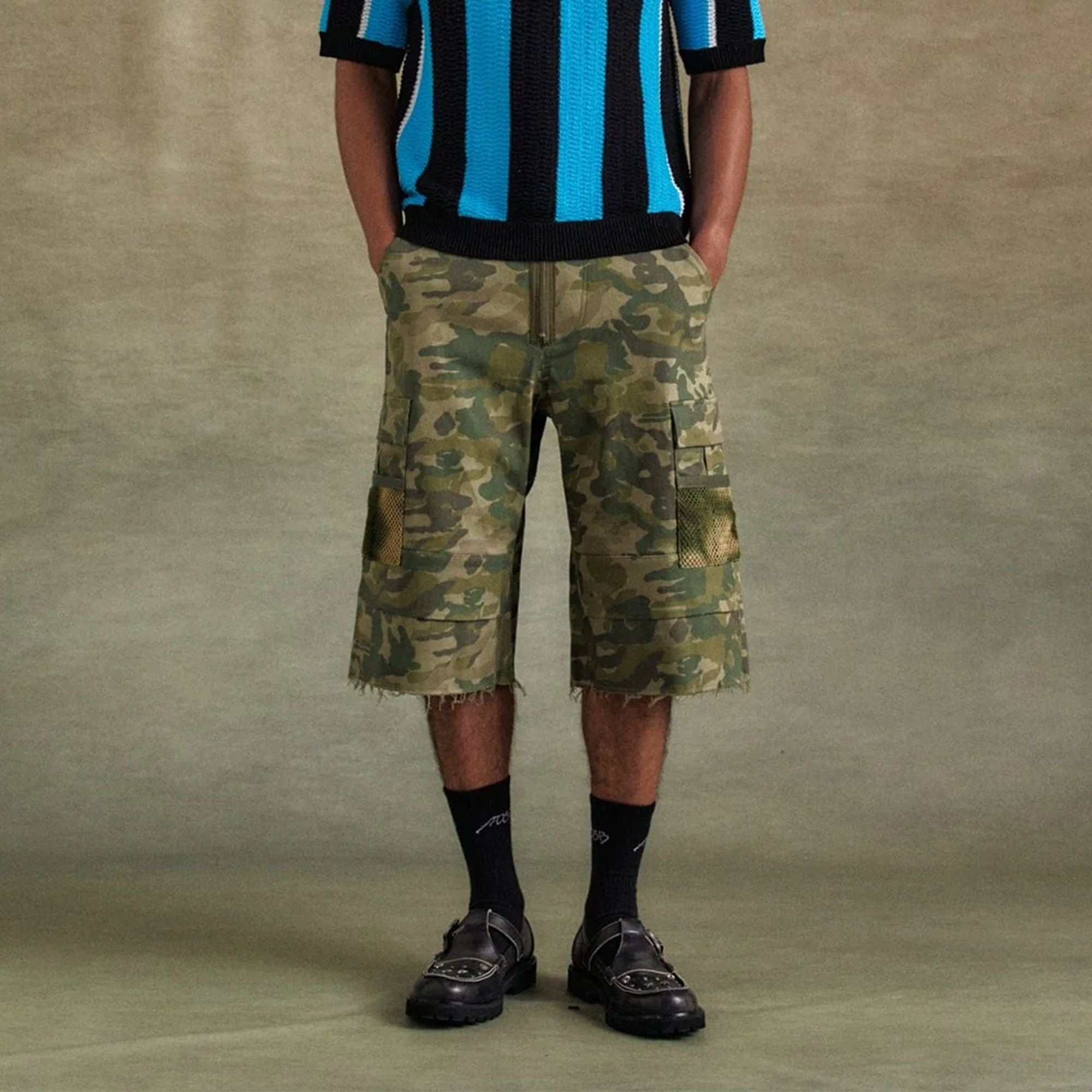 Andersson Bell Depot Camouflage Cargo Shorts Khaki APA808M