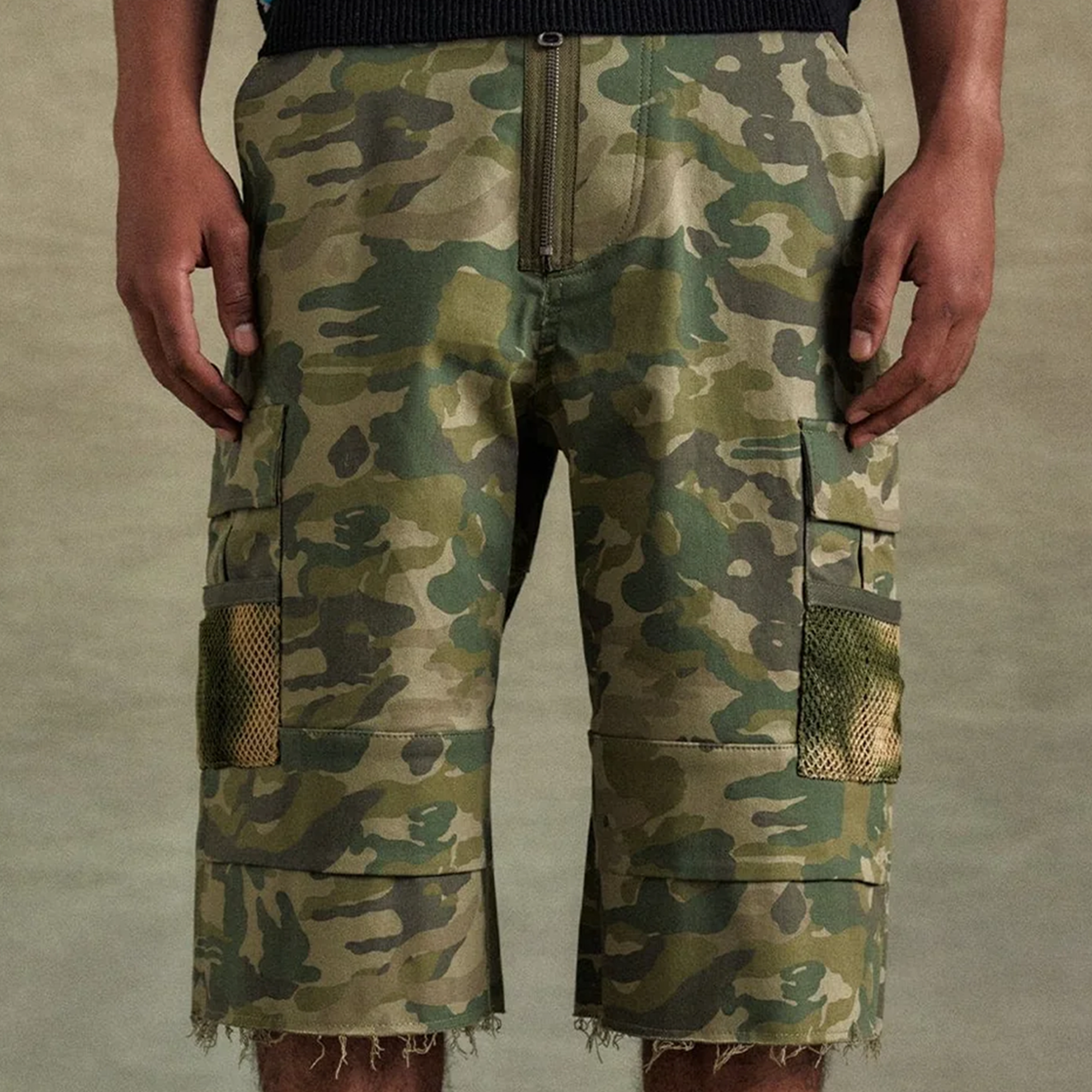 Andersson Bell Depot Camouflage Cargo Shorts Khaki APA808M