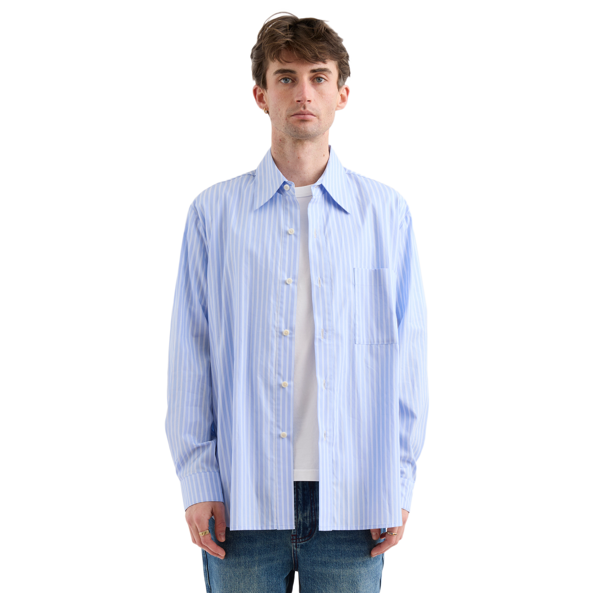 Pseushi Long Sleeve Evening Shirt Blue Stripe