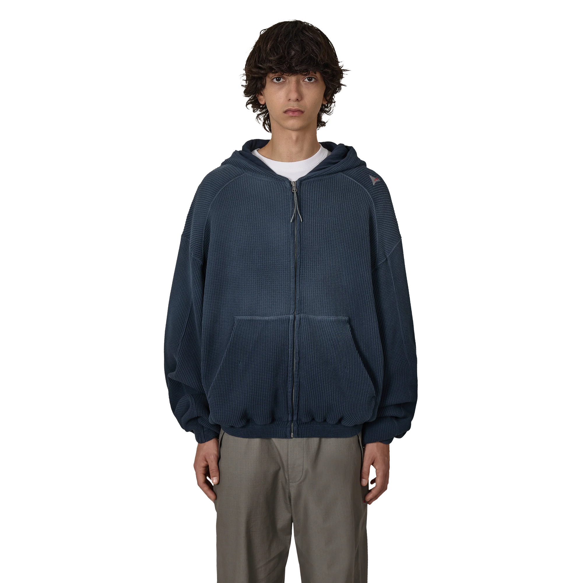 ROA Bee Sun Faded Organic Waffle Zip Up Hoodie Navy