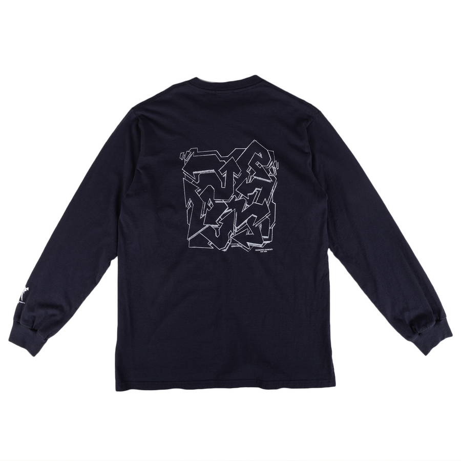 Engineered Garments Printed Cross Crew Neck LS T-Shirt B Navy - Graphic