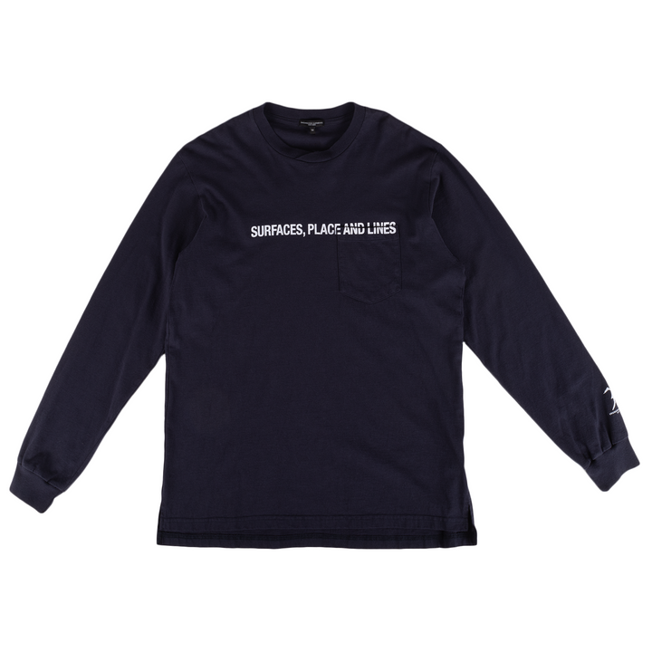 Engineered Garments Printed Cross Crew Neck LS T-Shirt B Navy - Graphic