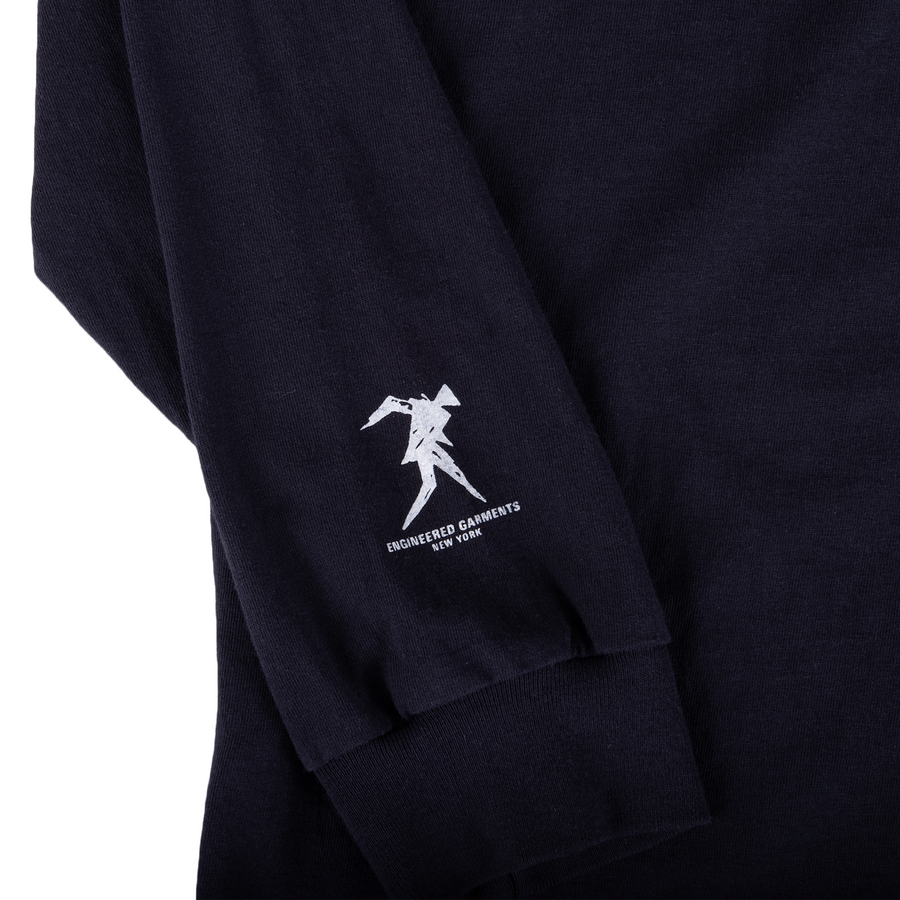 Engineered Garments Printed Cross Crew Neck LS T-Shirt B Navy - Graphic