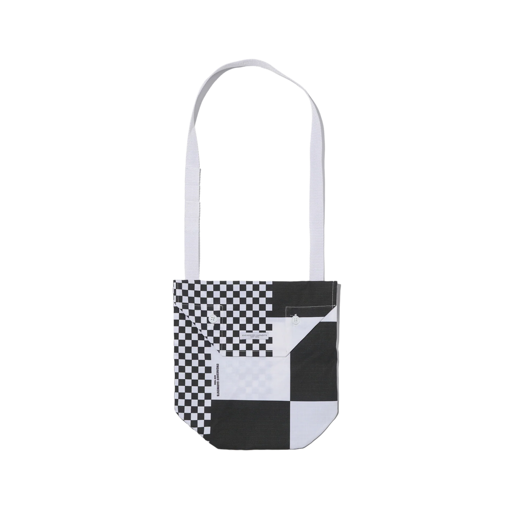 Engineered Garments Shoulder Pouch White/Black Checker Print Cotton Ripstop