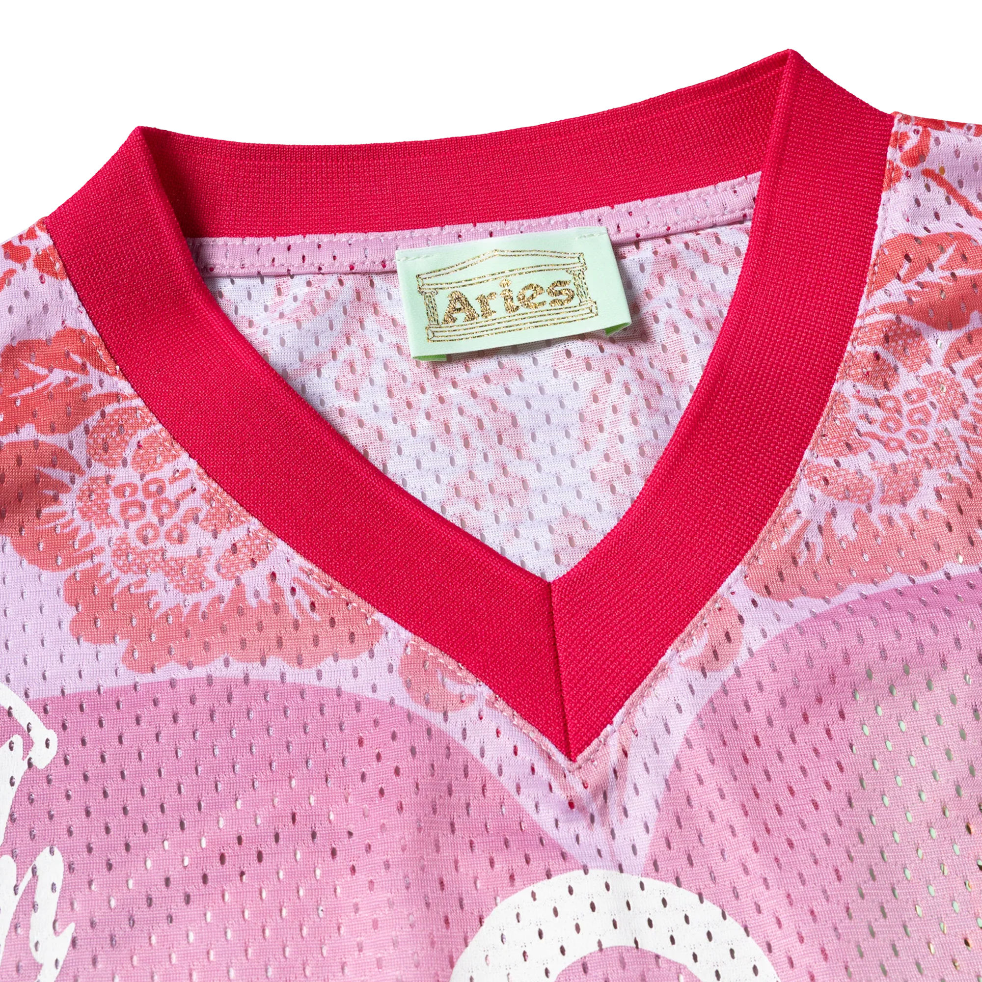 Aries Graphic Gothic Lace Airtex Long Sleeve T-Shirt Pink