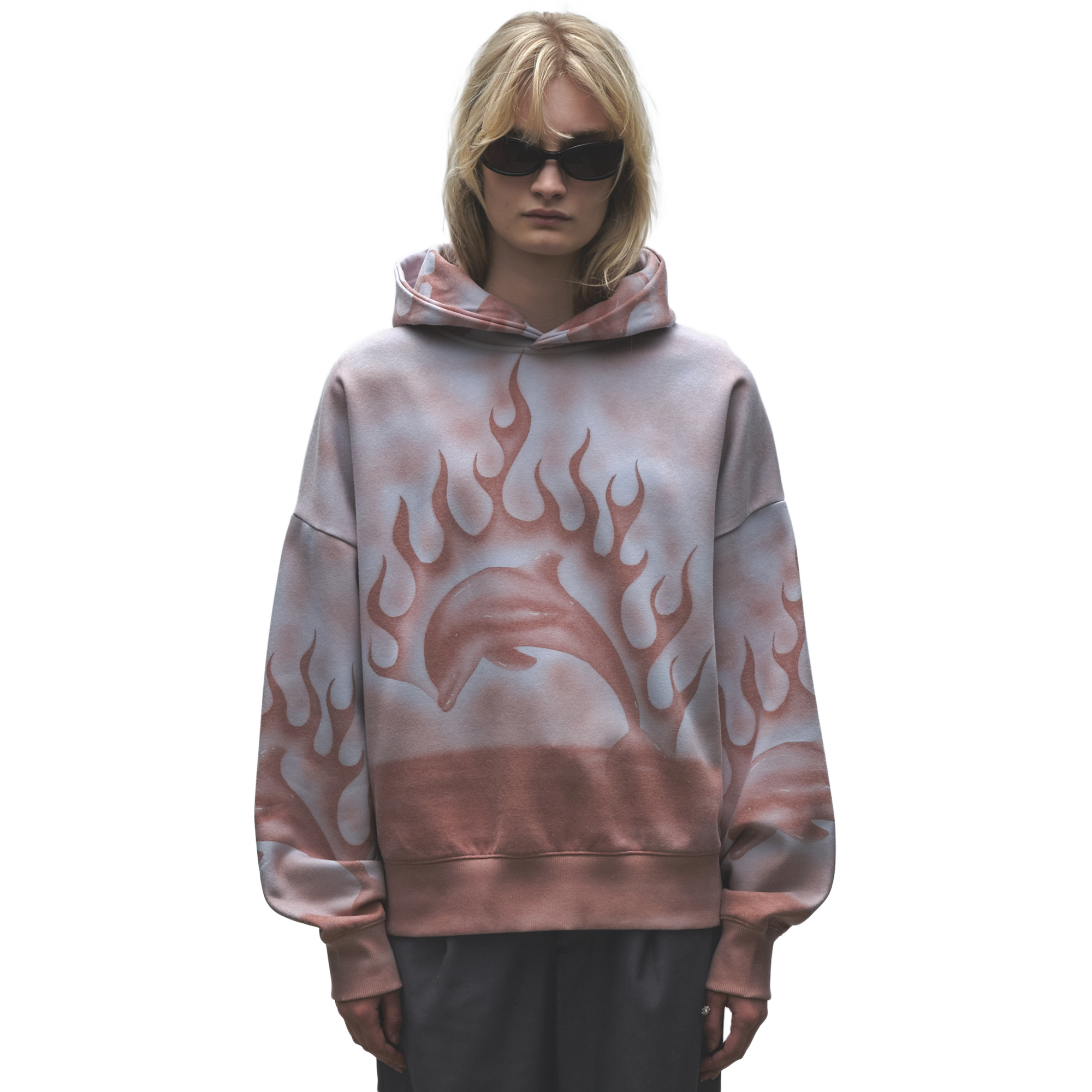 Jungles Jungles Flaming Dolphin Airbrush Hoodie Faded Red