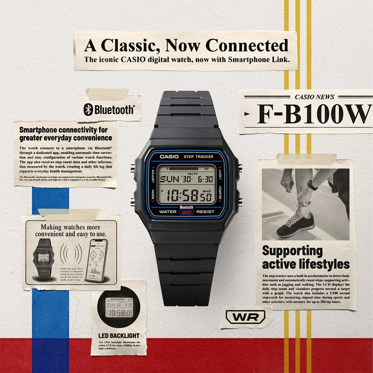 Casio Digital Smartphone Link Resin FB100W-1B Black