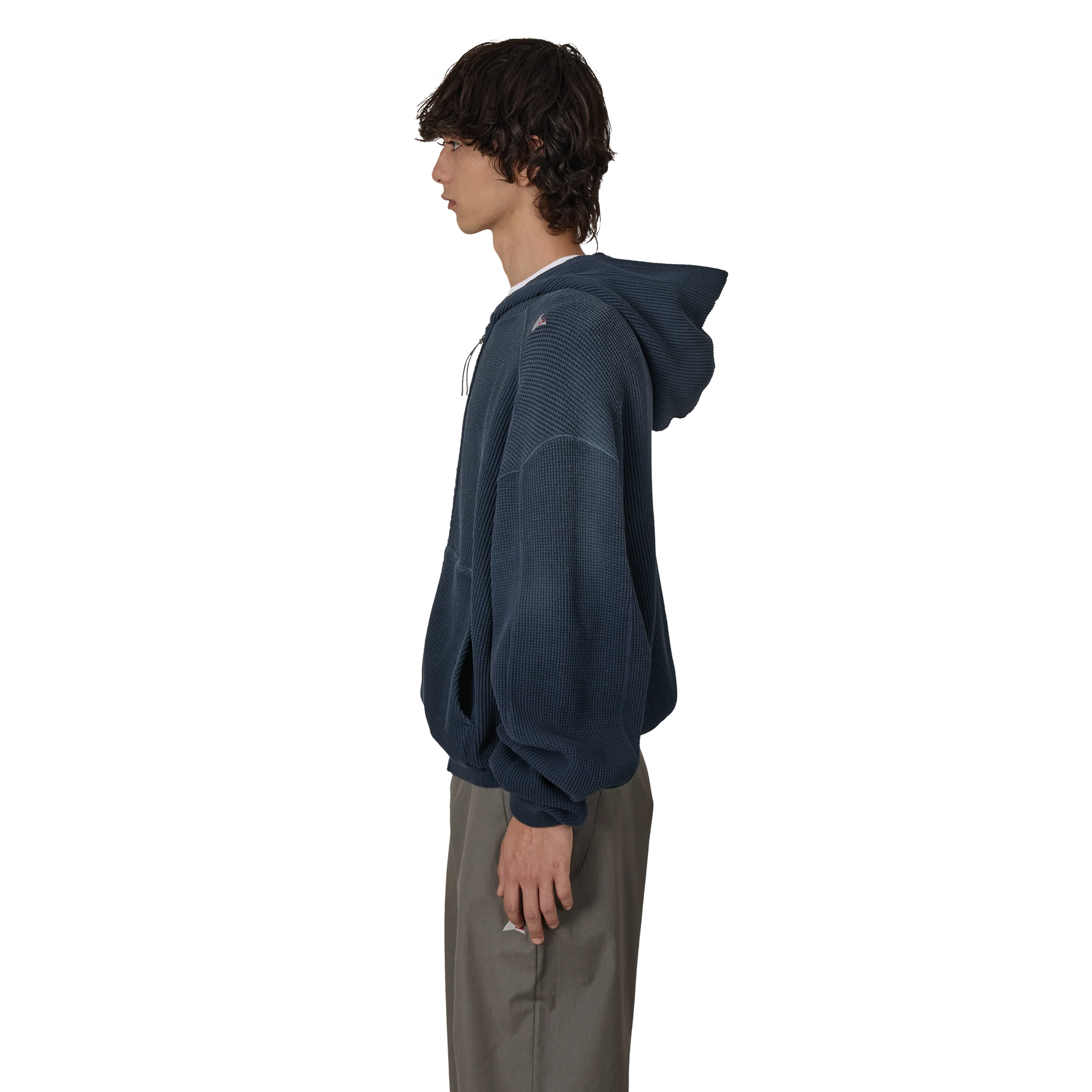 ROA Bee Sun Faded Organic Waffle Zip Up Hoodie Navy