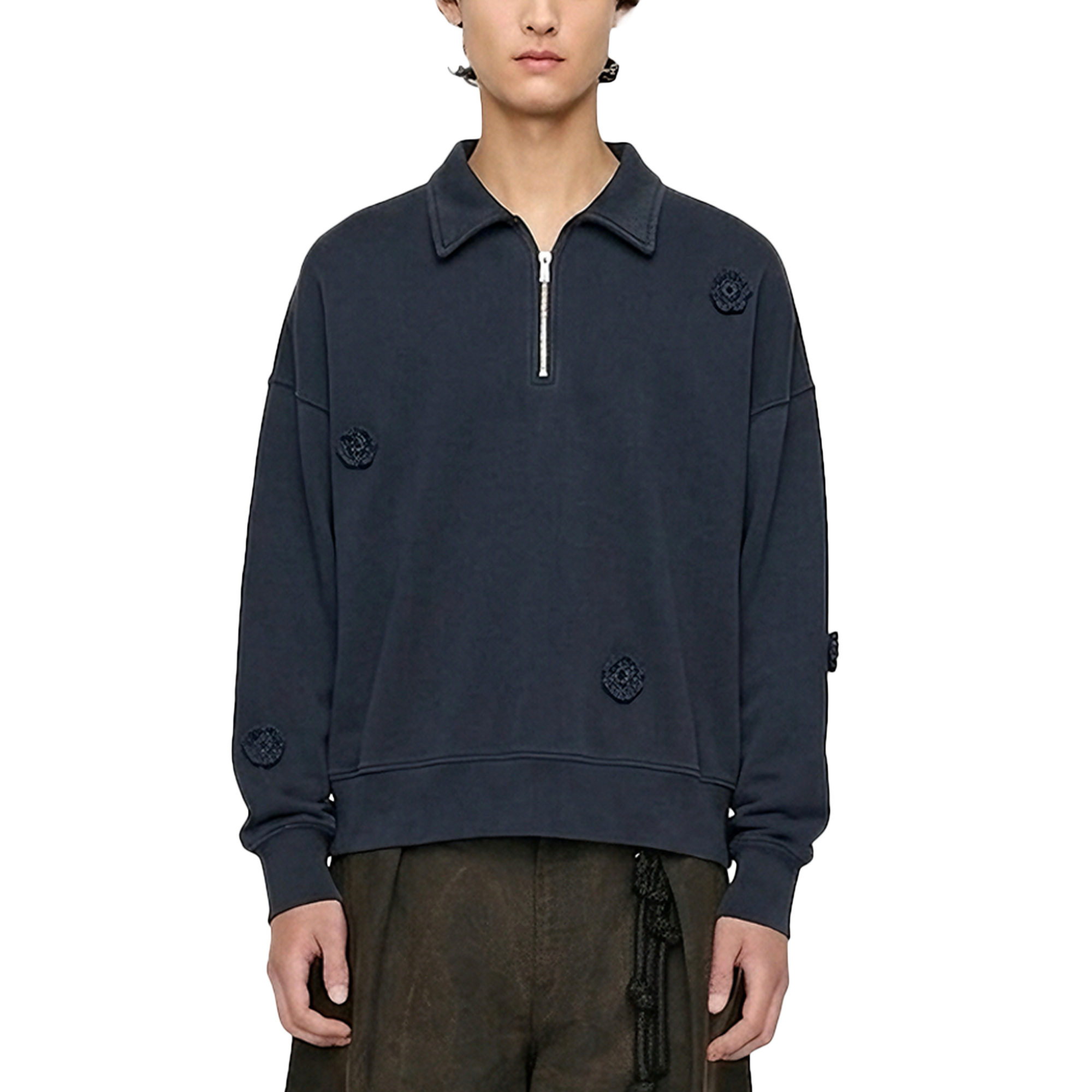 Song For The Mute ''Daisy'' Quarter Zip Jumper Overdye Navy