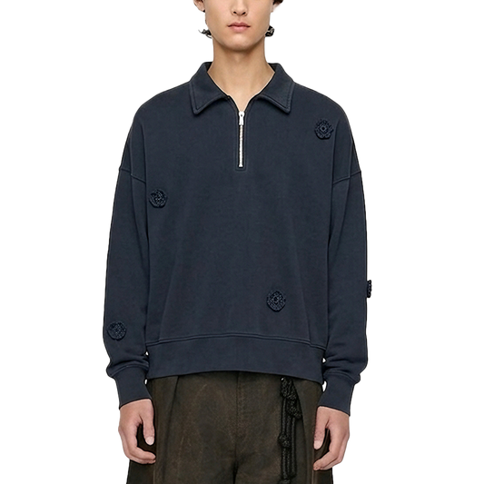 Song For The Mute ''Daisy'' Quarter Zip Jumper Overdye Navy