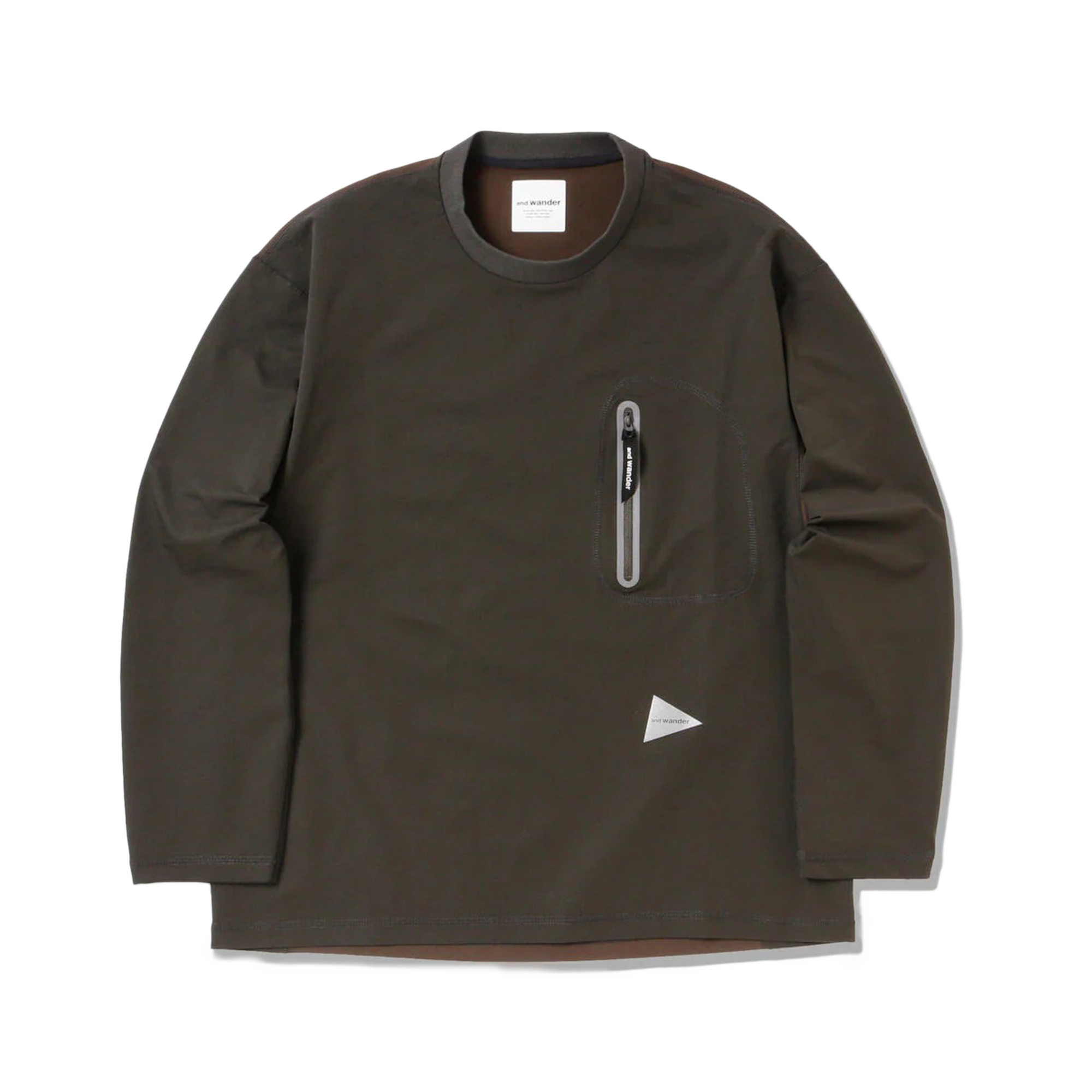 and wander Hybrid Warm Pocket Long Sleeve Tee D.Green
