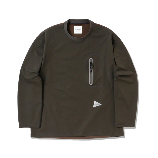 and wander Hybrid Warm Pocket Long Sleeve Tee D.Green