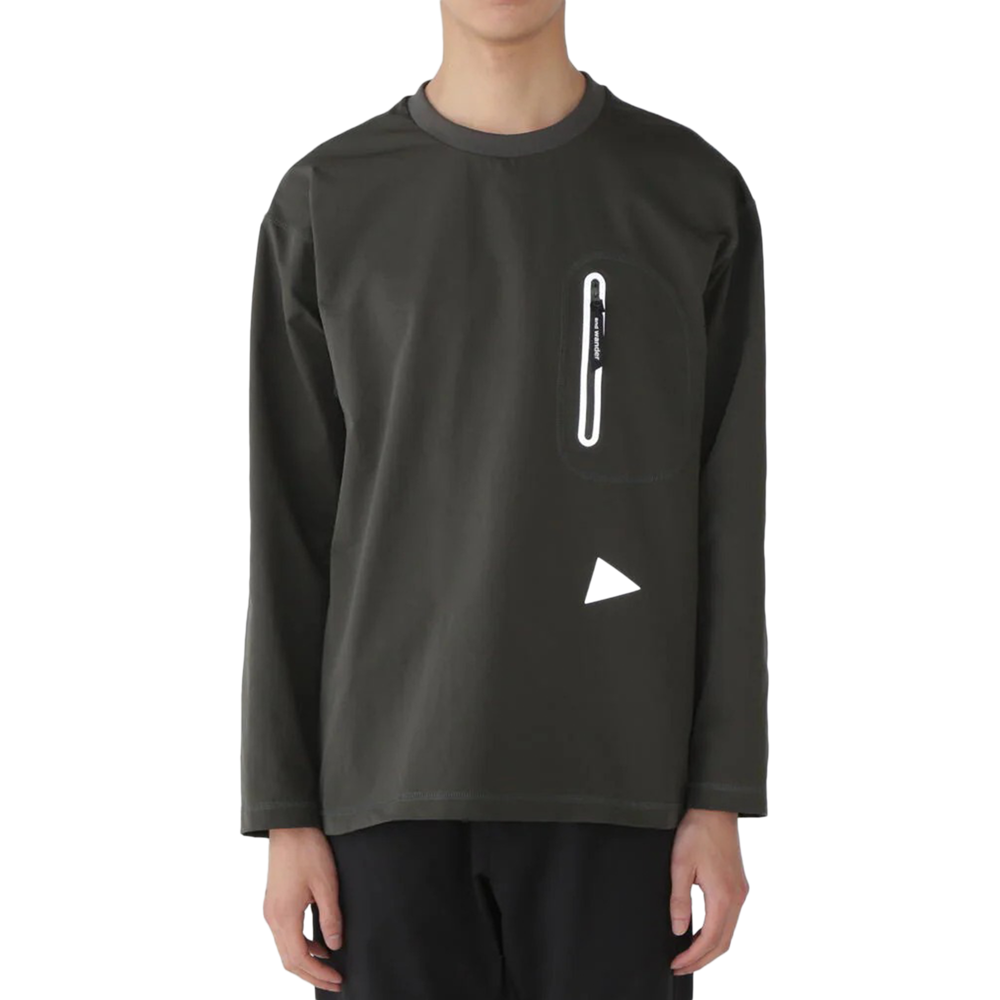 and wander Hybrid Warm Pocket Long Sleeve Tee D.Green