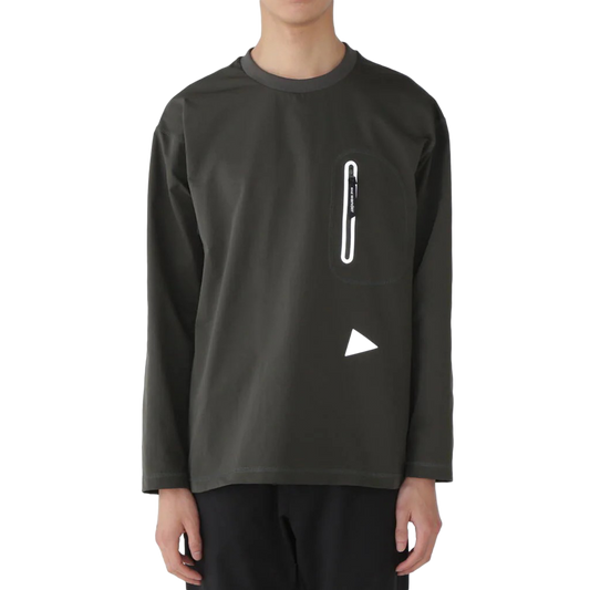 and wander Hybrid Warm Pocket Long Sleeve Tee D.Green
