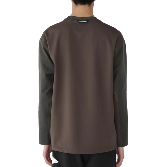 and wander Hybrid Warm Pocket Long Sleeve Tee D.Green