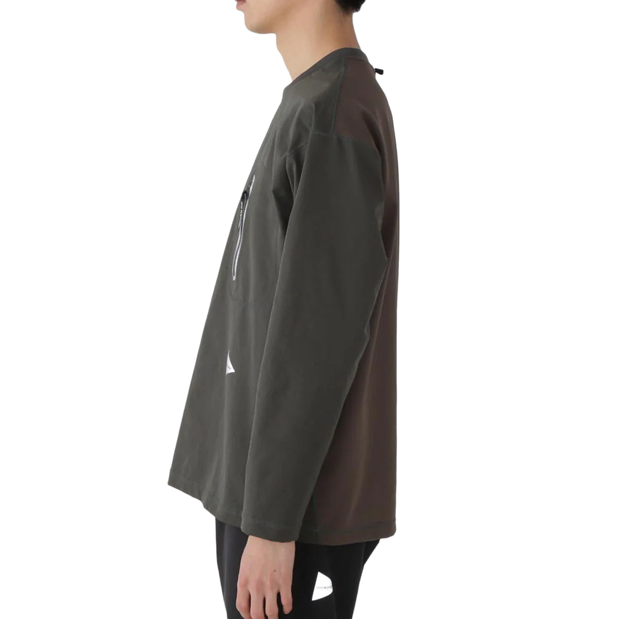 and wander Hybrid Warm Pocket Long Sleeve Tee D.Green