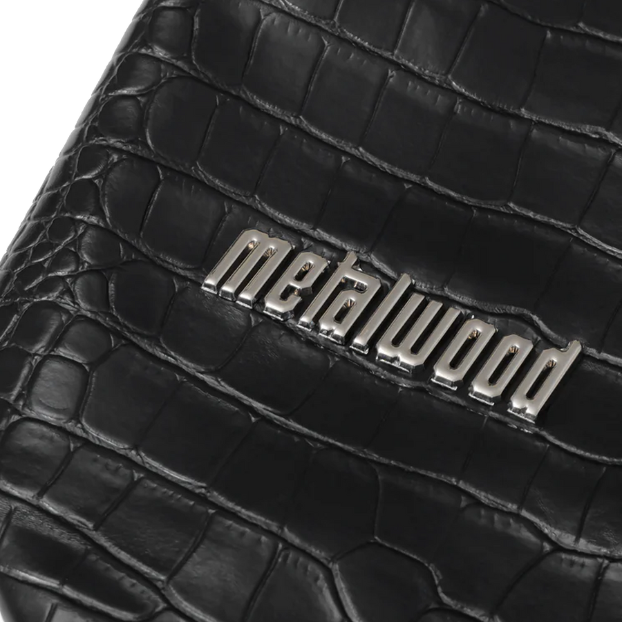 Metalwood Metal Logo Stud Croc Tote Black