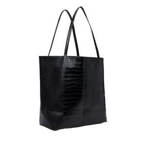 Metalwood Metal Logo Stud Croc Tote Black
