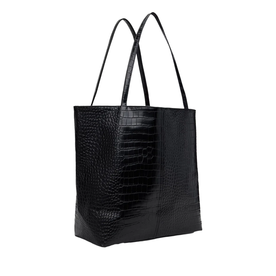 Metalwood Metal Logo Stud Croc Tote Black