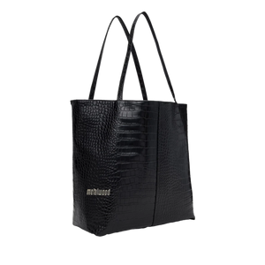 Metalwood Metal Logo Stud Croc Tote Black