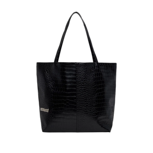 Metalwood Metal Logo Stud Croc Tote Black