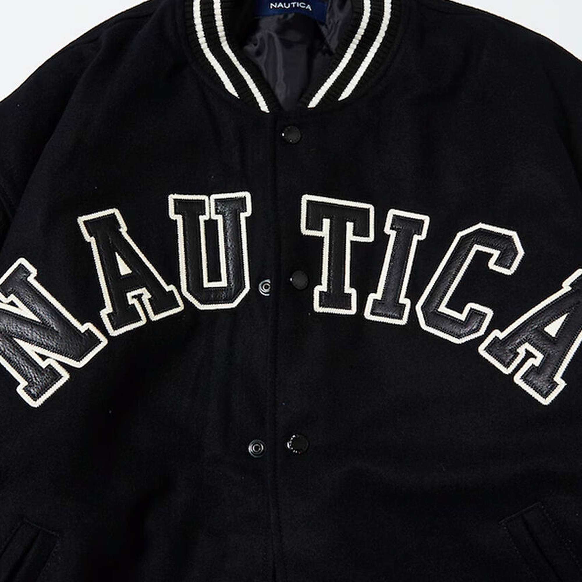 Nautica Japan Melton Stadium Letterman Jacket Black