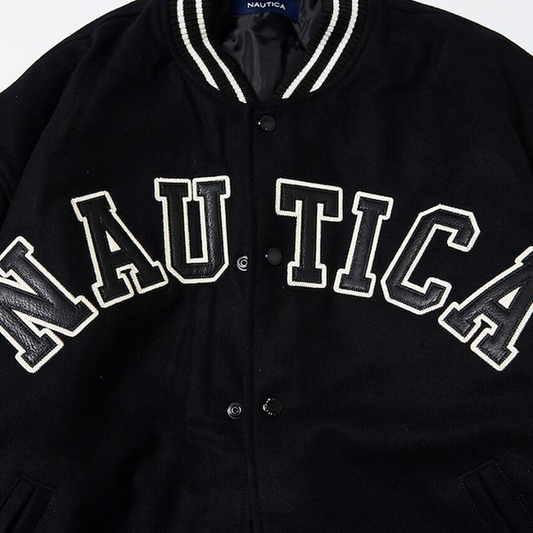 Nautica Japan Melton Stadium Letterman Jacket Black