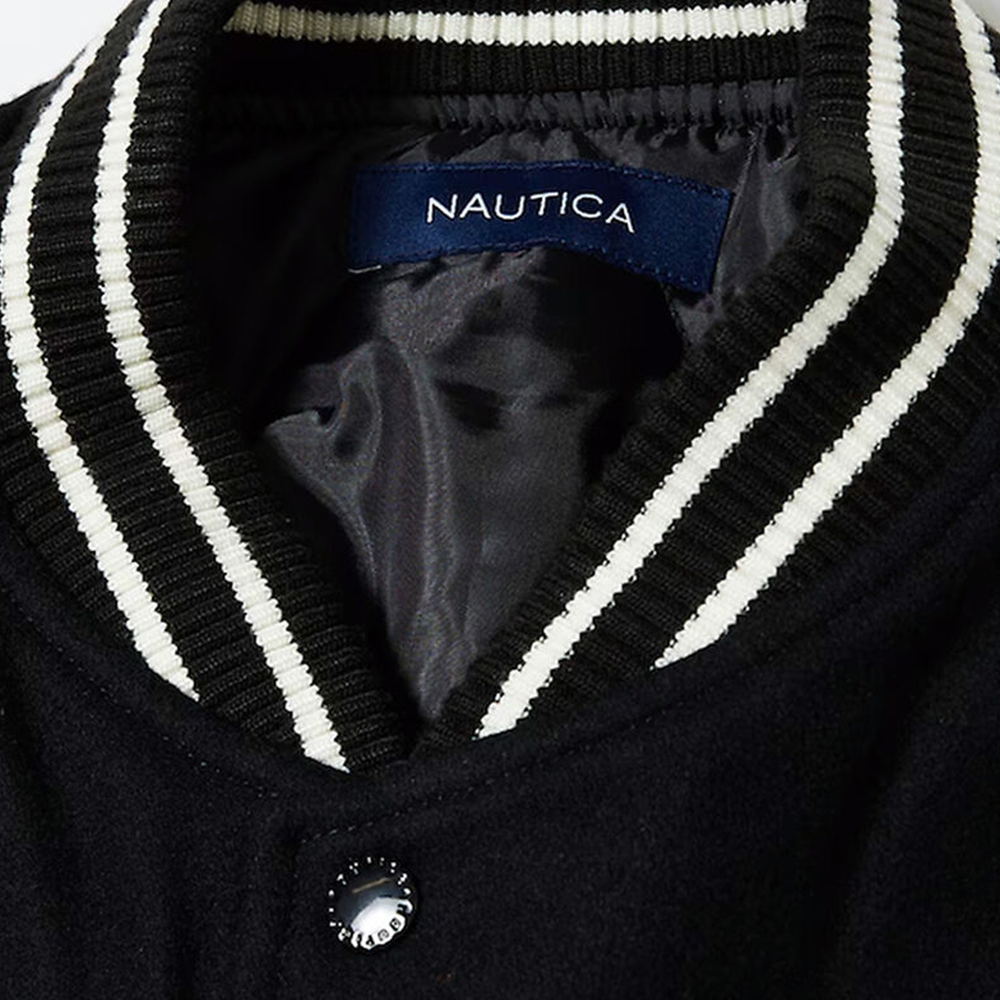 Nautica Japan Melton Stadium Letterman Jacket Black