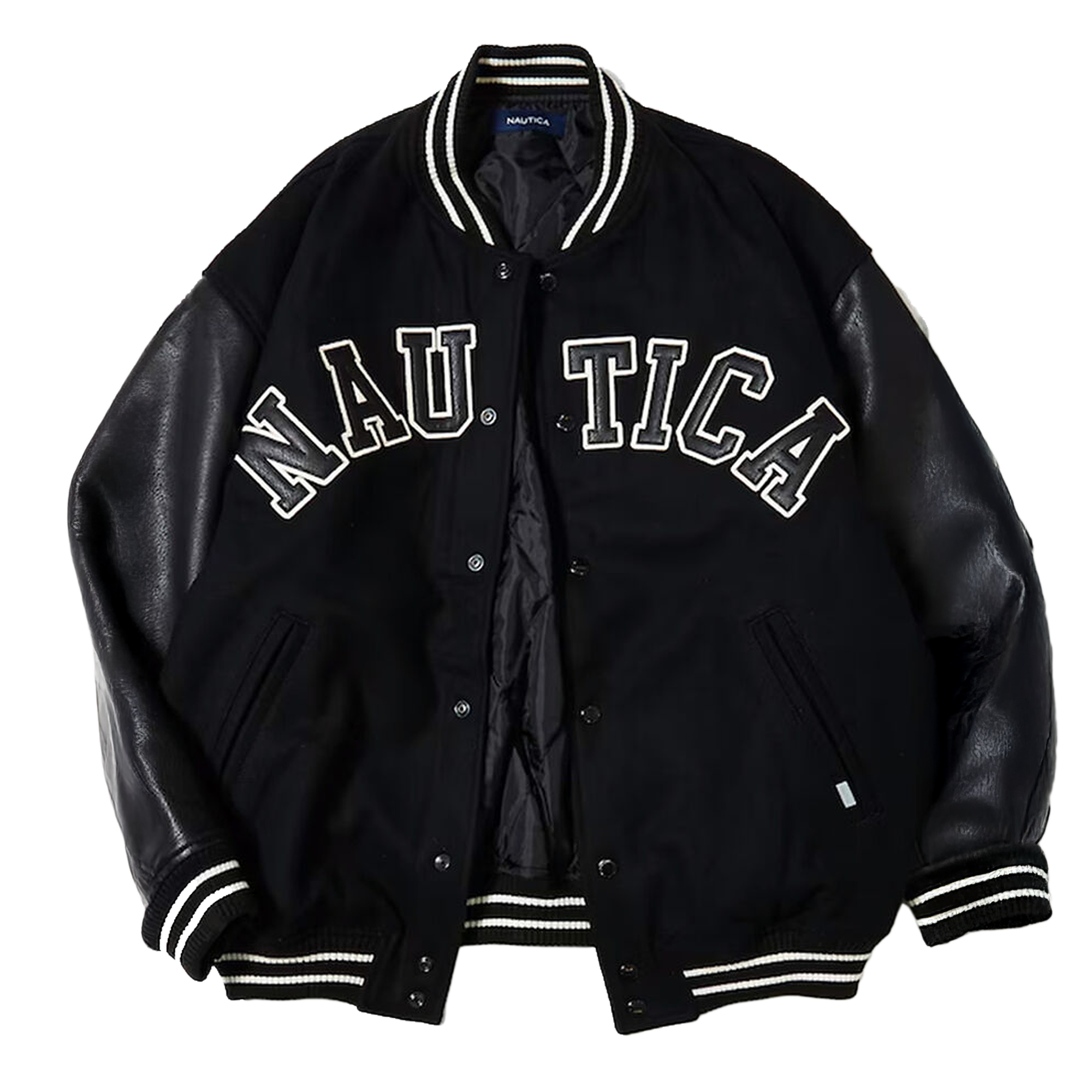Nautica Japan Melton Stadium Letterman Jacket Black