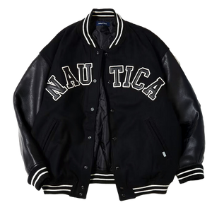 Nautica Japan Melton Stadium Letterman Jacket Black