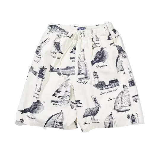 Nautica Japan All-Over Ocean Print Shorts Off White