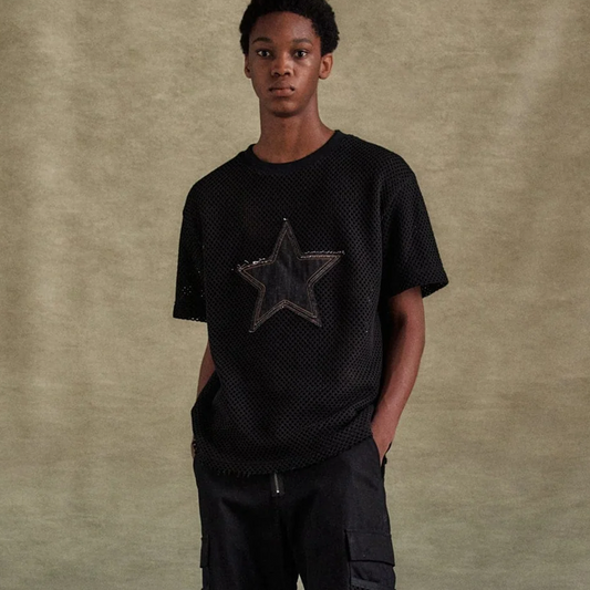 Andersson Bell Star Patch Mesh T-Shirts Black ATB1295M