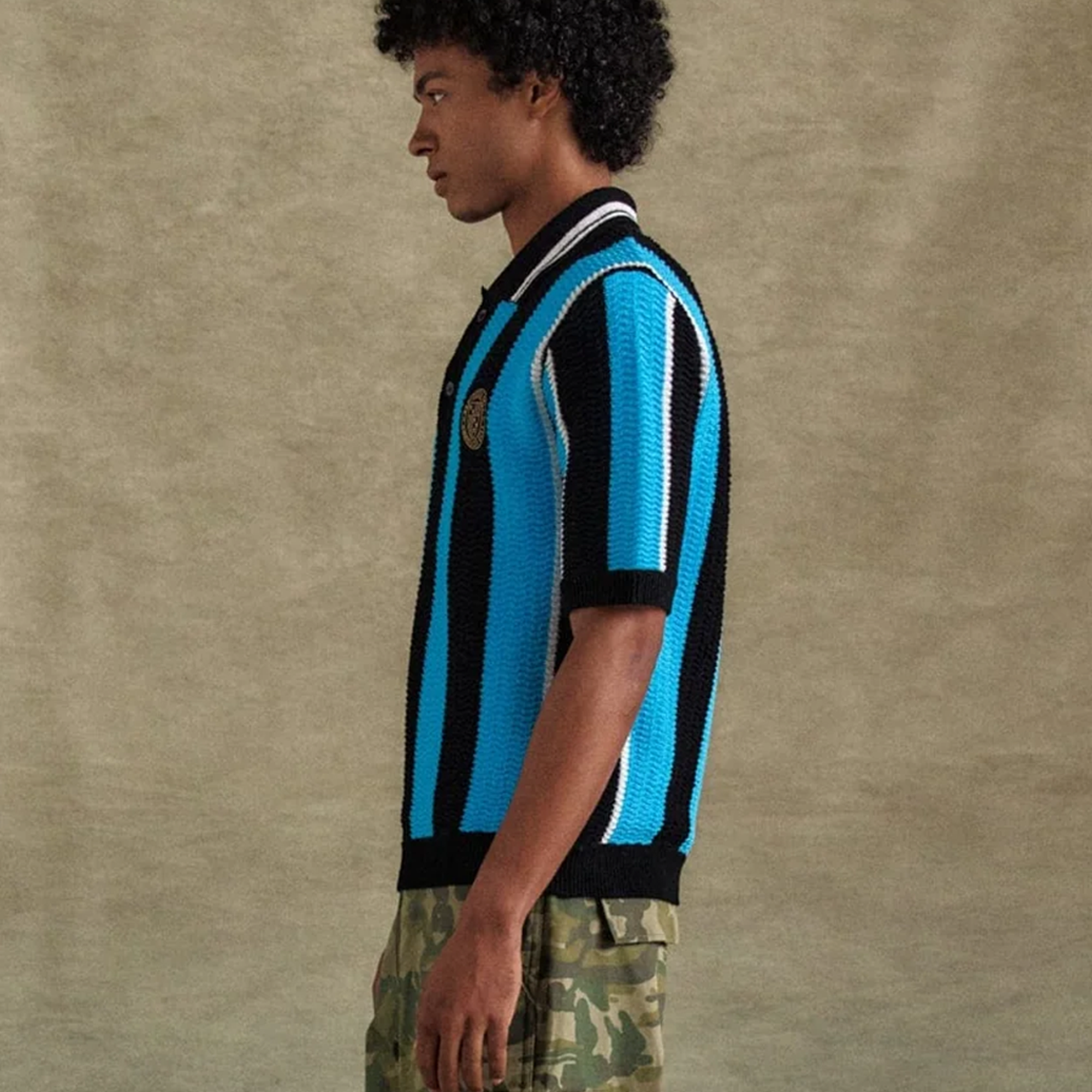 Andersson Bell Stripe Soccer Polo Sweater Black/Blue ATB1325M