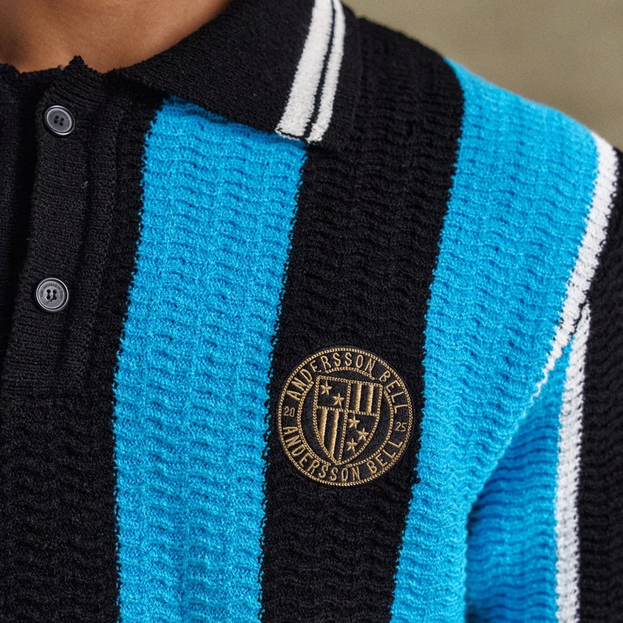 Andersson Bell Stripe Soccer Polo Sweater Black/Blue ATB1325M