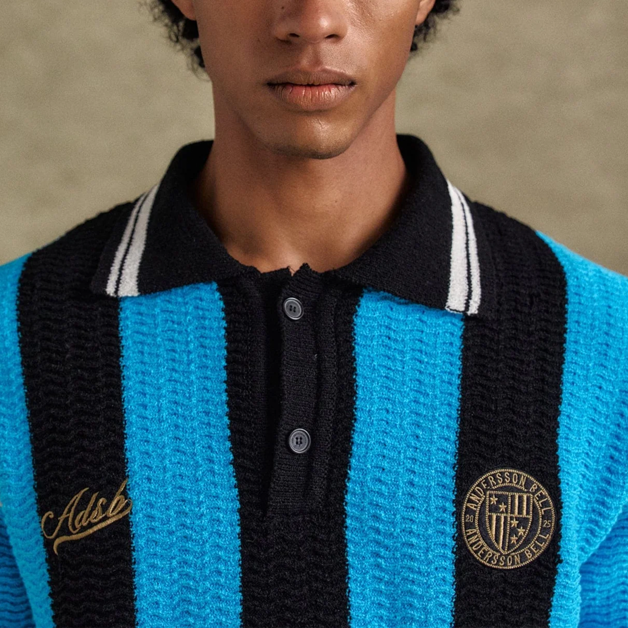 Andersson Bell Stripe Soccer Polo Sweater Black/Blue ATB1325M