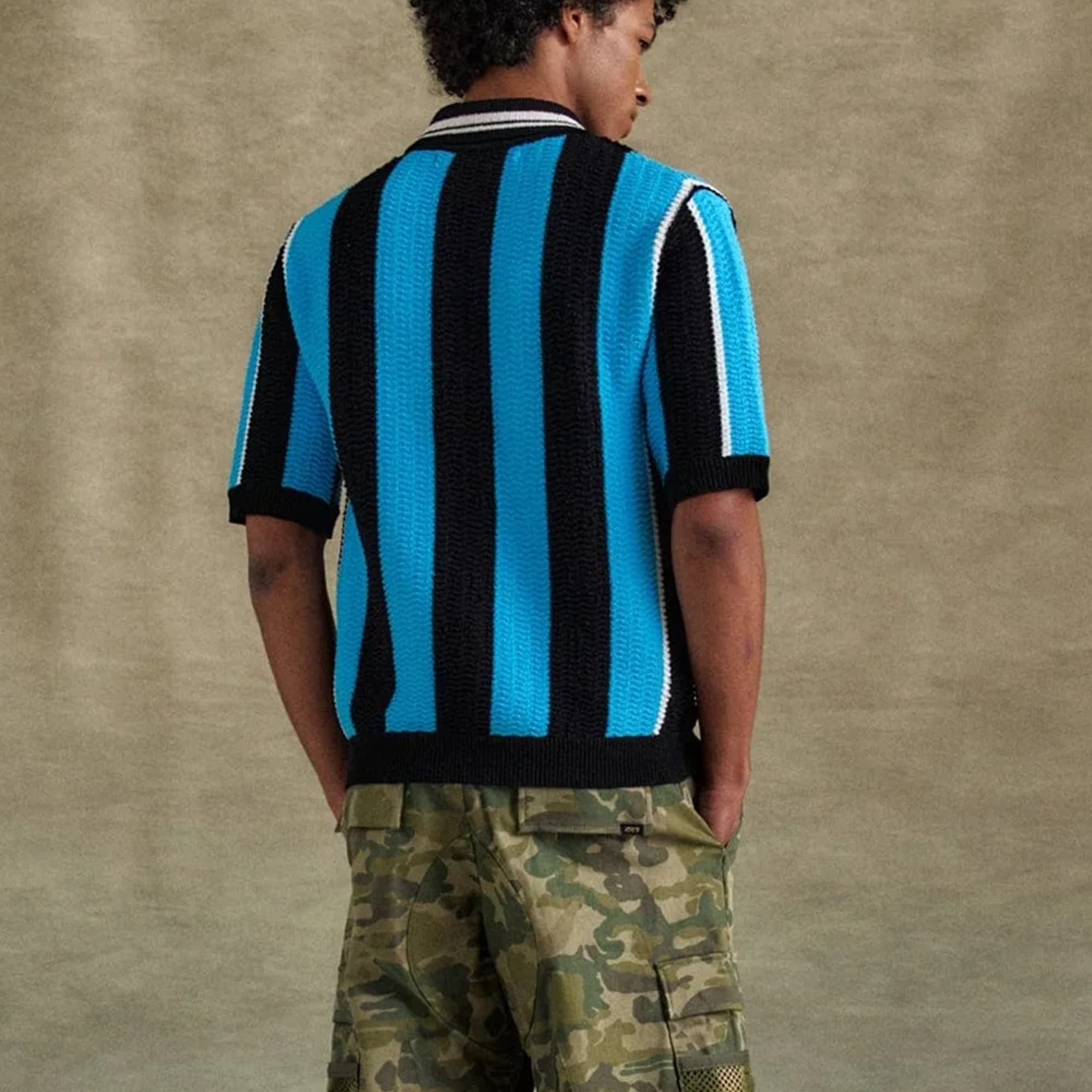 Andersson Bell Stripe Soccer Polo Sweater Black/Blue ATB1325M