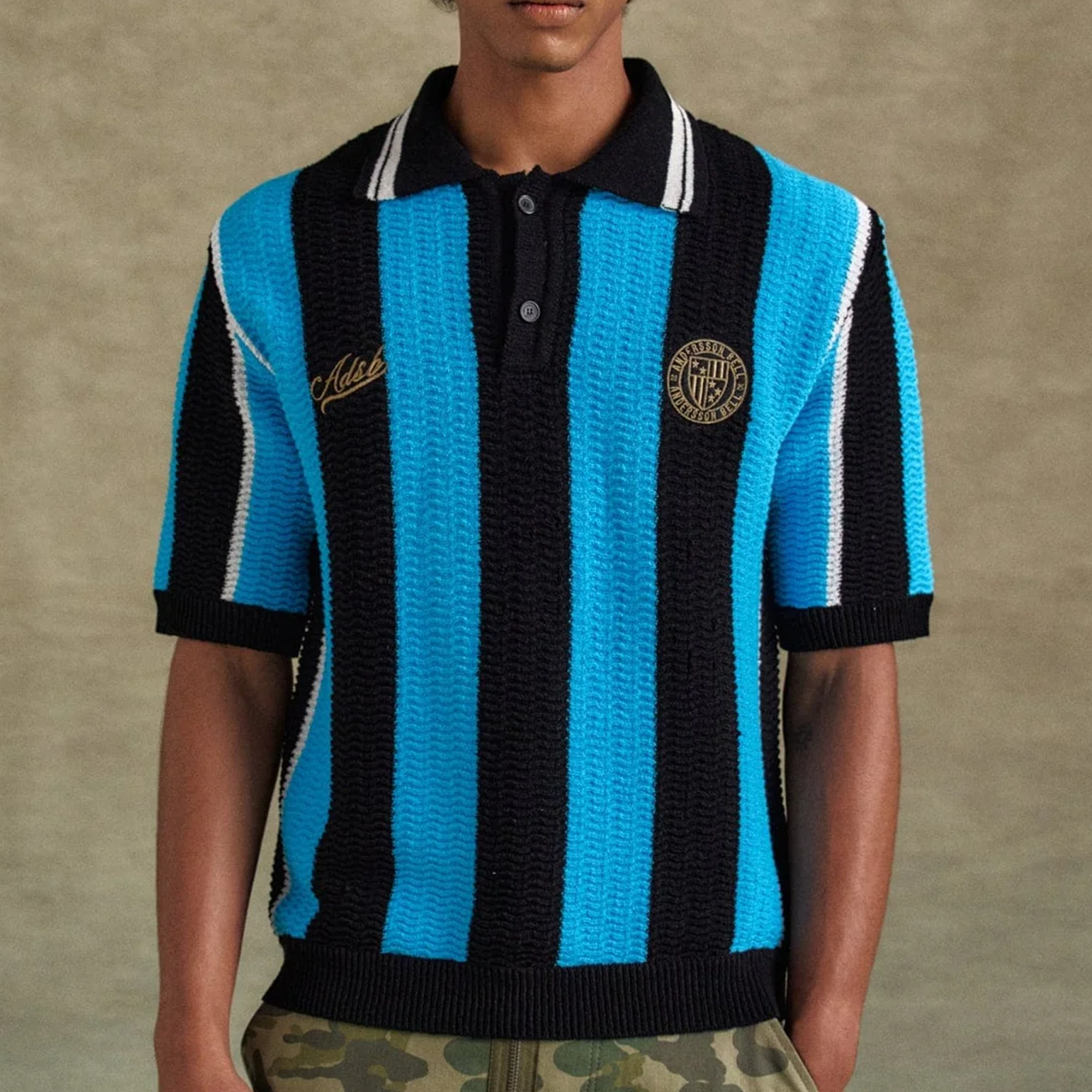 Andersson Bell Stripe Soccer Polo Sweater Black/Blue ATB1325M