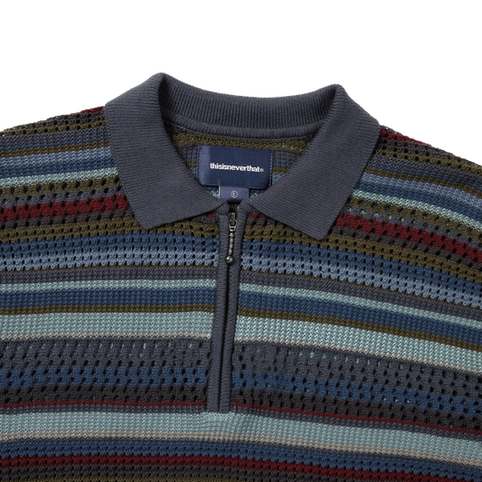 thisisneverthat Striped Knit Polo Dark Navy