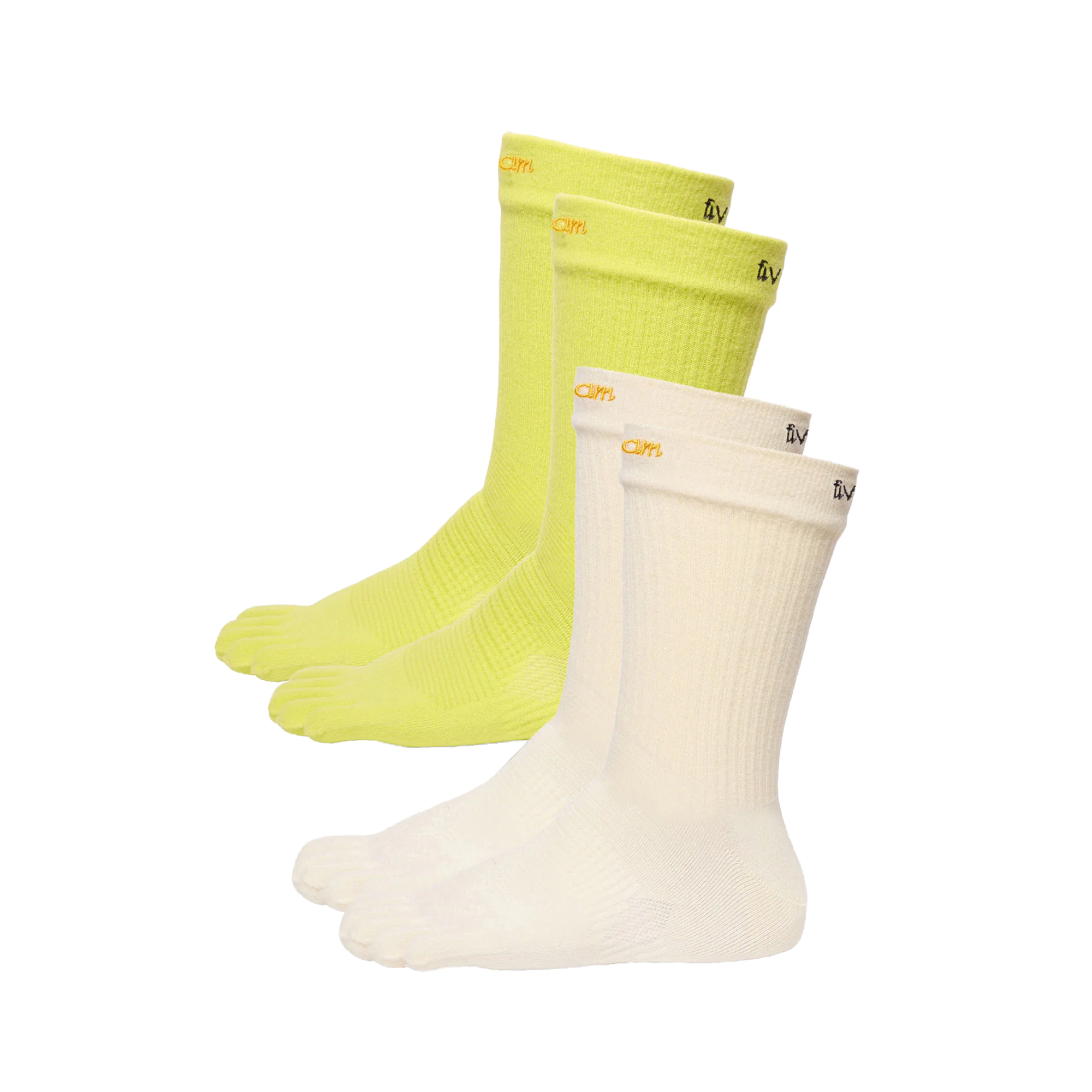 Vibram FiveFingers Crew Coolmax 2-Pack Toe Socks Lime/Ivory